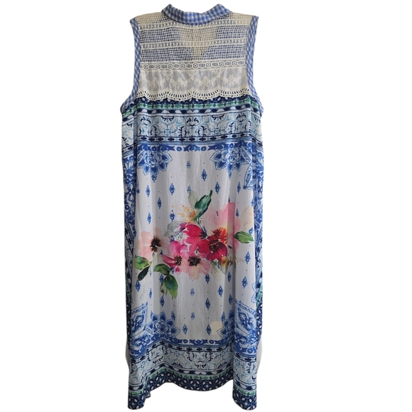 NWT Aratta Silent Journey Isola Bella Linen Cotton Gingham Tunic Duster Blue LRG - Picture 5 of 8